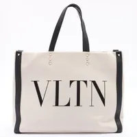 ヴァレンティノ VLTN キャンバス トートバッグ ブラック×ホワイト ＡＢランク