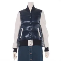 サカイラック ナイロン×レザー ダウンジャケット 14AW 2 ホワイト×ネイビー