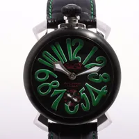 ガガミラノ マヌアーレ48mm SS×革 手巻き 黒文字盤 ＡＢランク