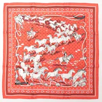 エルメス カレ55 Les Mustangs Bandana 野生馬 シルク スカーフ レッド ＡＢランク