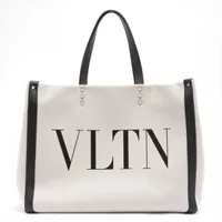 ヴァレンティノ VLTN キャンバス×レザー トートバッグ ブラック×ホワイト ＡＢランク