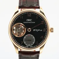 IWC ポルトギーゼ　トゥールビヨン　ハンドワインド　シャフハウゼン IW544705 PG×革 手巻き 黒文字盤 ＡＢランク