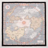 エルメス カレジェアン PLANISPHERE DUN MONDE EDUESTRE カシミヤ×シルク スカーフ ブラック×グレー ＡＢランク