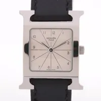 エルメス Hウォッチ HH1.210 SS×革 QZ シルバー文字盤
