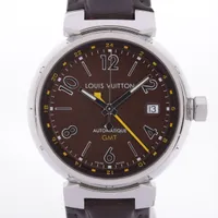 ルイ・ヴィトン タンブールGMT Q1131 SS×革 AT ブラウン文字盤