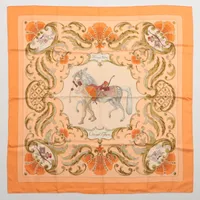 エルメス カレ90 Cheval Turcトルコの馬 シルク スカーフ オレンジ