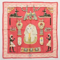 エルメス カレ45 TUTANKHAMUN ツタンカーメン シルク スカーフ ピンク ＡＢランク