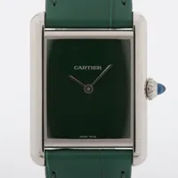 カルティエ タンクマスト WSTA0056 SS×革 QZ グリーン文字盤 Aランク