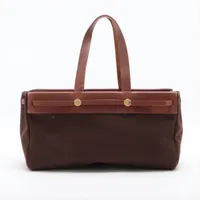 エルメス エールバッグカバス トワルオフィシエ×カーフレザー ブラウン ゴールド金具