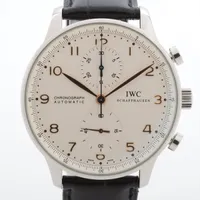 IWC ポルトギーゼ クロノグラフ IW371401 SS×革 AT アイスブルー文字盤 ＡＢランク