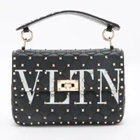 ヴァレンティノ VLTN ロックスタッズ レザー チェーンショルダーバッグ ブラック Ａランク