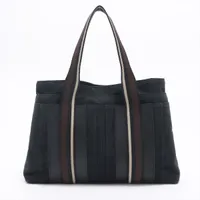 エルメス トロカホリゾンタルMM キャンバス トートバッグ ブラック シルバー金具