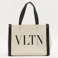 ヴァレンティノ VLTN キャンバス 2WAYトートバッグ ブラック×アイボリー Ａランク