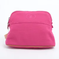 エルメス ボリードポーチMM キャンバス ポーチ グリーン シルバー金具