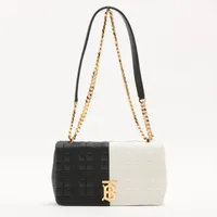 バーバリー TB ローラ レザー チェーンショルダーバッグ ブラック×ホワイト