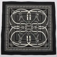 エルメス カレジェアン Grand Manege Bandana グランマネージュバンダナ カシミヤ×シルク ストール ブラック Ａランク