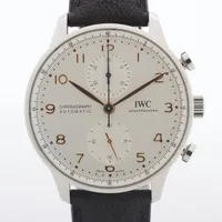 IWC ポルトギーゼ クロノグラフ IW371604 SS×革 AT アイスブルー文字盤 Ａランク