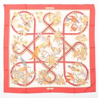 エルメス カレ90 Caraibes カリブ鳥 シルク スカーフ ピンク AB