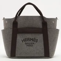 エルメス サックドパンサージュ グルーム フェルト グレー シルバー金具 ＡＢランク