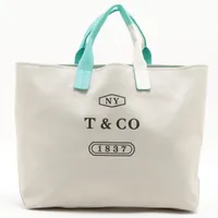 ティファニー ウィークエンド キャンバス×レザー 2WAYトートバッグ ホワイト×グリーン