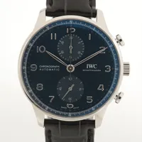 IWC ポルトギーゼ クロノグラフ IW371606 SS×革 AT 青文字盤 Ａランク