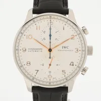 IWC ポルトギーゼ クロノグラフ IW371445 SS×革 AT アイスブルー文字盤 ＡＢランク