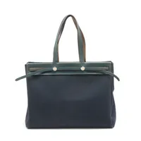 エルメス エールバッグ カバスMM トワルオフィシエ×カーフレザー ネイビー シルバー金具