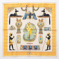 エルメス カレ45 TUTANKHAMUN ツタンカーメン シルク スカーフ オレンジ ＡＢランク