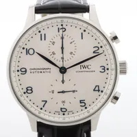 IWC ポルトギーゼ クロノグラフ IW371417 SS×社外革 AT アイスブルー文字盤 Ａランク