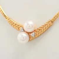 水野薫子 パール ダイヤ ネックレス K18(YG)×Pt900 約8.5mm