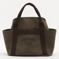 エルメス サックドパンサージュグルーム キャンバス カーキ シルバー金具 ＡＢランク