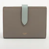 セリーヌ ラージストラップ レザー 財布 グレージュ Ａランク