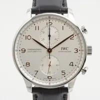 IWC ポルトギーゼ クロノグラフ IW371604 SS×革 AT アイスブルー文字盤 ＡＢランク