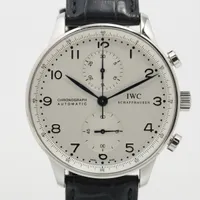 IWC ポルトギーゼ クロノグラフ IW371417 SS×革 AT アイスブルー文字盤 ＡＢランク