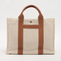 エルメス サックアーネMM トワルアッシュ ベージュ シルバー金具 ＡＢランク