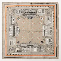 エルメス カレ55 Hermes Paris Station Bandana エルメス パリステーション バンダナ シルク スカーフ グレー ＡＢランク