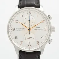 IWC ポルトギーゼ クロノグラフ IW371445 SS×革 AT アイスブルー文字盤 ＡＢランク