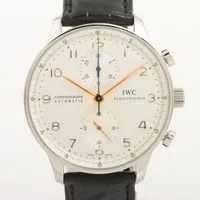 IWC ポルトギーゼ クロノグラフ IW371445 SS×革 AT アイスブルー文字盤 ＡＢランク