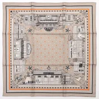 エルメス カレ55 Hermes Paris Station Bandana エルメス パリステーション バンダナ シルク スカーフ グレー ＳＡランク