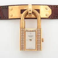 エルメス ケリーウォッチ YG×革 QZ シルバー文字盤