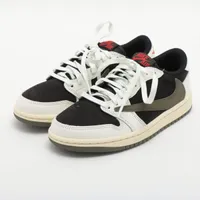 ナイキ×トラヴィススコット AIR JORDAN 1 LOW レザー×スエード スニーカー 22cm マルチカラー Ａランク