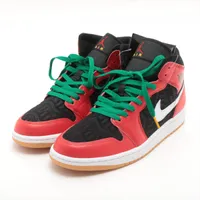 ナイキ AIR JORDAN 1 MID SE レザー ハイカットスニーカー 27.5cm レッド×ブラック Ａランク