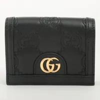 グッチ GGマトラッセ 723786 レザー コンパクトウォレット ブラック Ａランク