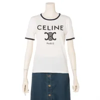 セリーヌ トリオンフ コットン Tシャツ XS ホワイト×ネイビー