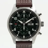 IWC パイロットウォッチ クロノグラフ IW377726 SS×革 AT グリーン文字盤 ＡＢランク