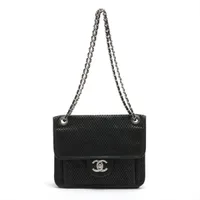 シャネル フレンチリビエラ パンチングレザー チェーンショルダーバッグ ブラック シルバー金具