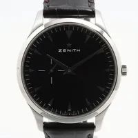 ゼニス エリートウルトラシン SS×革 AT 黒文字盤 ABランクの