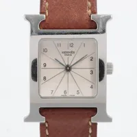 エルメス Hウォッチ HH1.210 SS×革 QZ シルバー文字盤