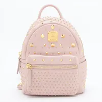MCM ヴィセトス レザー×スタッズ バックパック/リュック ピンク