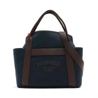 エルメス サックドパンサージュ グルーム キャンバス オレンジ×ネイビー シルバー金具 ＡＢランク